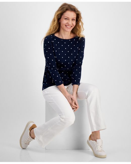Style & Co Pima Cotton Boat-Neck 3/4-Sleeve Top Created for