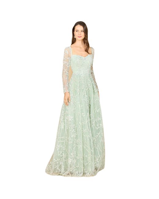 Lara Long Sleeve Beaded Lace Gown