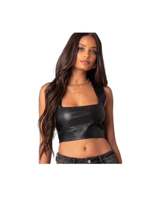 Edikted Crescent faux leather crop top