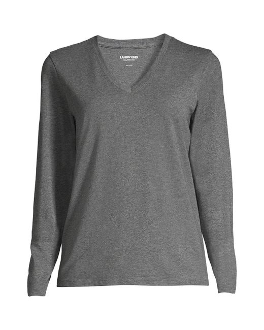 Lands' End Petite Relaxed Supima Cotton Long Sleeve V-Neck T-Shirt