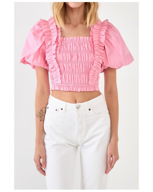 Endless Rose Smocked Puff Sleeve Top