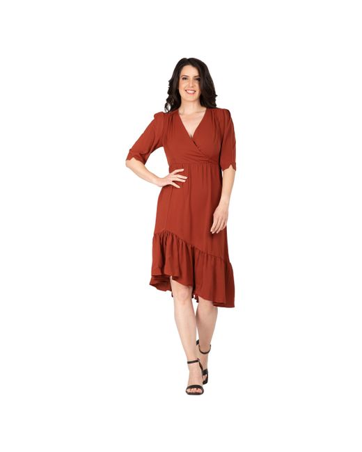 Standards & Practices Ruched Sleeve Ruffle Hem Midi Dress