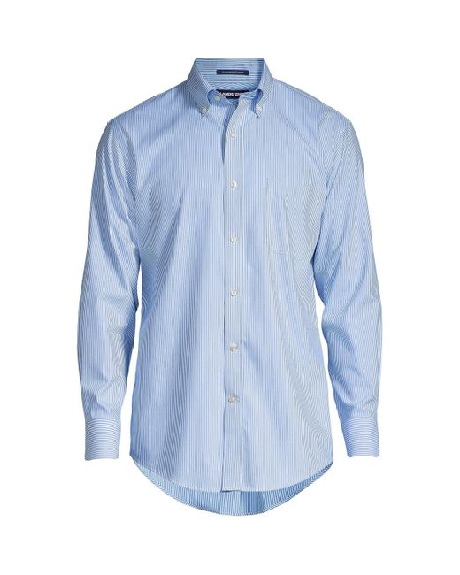 Lands' End Tailored Fit No Iron Pattern Supima Cotton Pinpoint Button-down Collar Dress Shirt white stripe