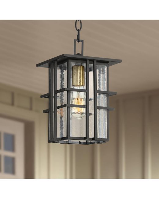Possini Euro Design Arley Modern Outdoor Hanging Light Fixture Black Geometric Frame 12 1/2 Seedy Glass for Exterior Barn Deck House Porch Yard Patio Outside Garage Fron