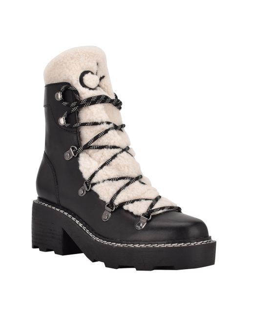 Calvin Klein Alaina Heeled Lace Up Cozy Lug Sole Winter Cold Weather Boots