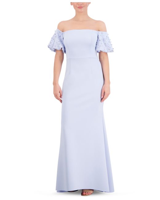 Eliza J Petite Off-The-Shoulder Beaded Puff-Sleeve Gown