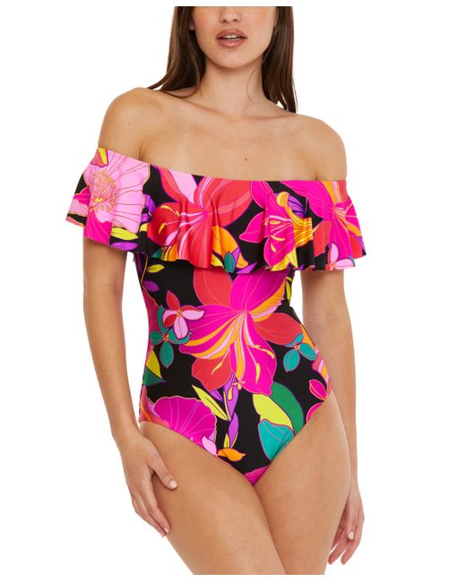 Trina Turk Solar Floral Ruffled Off-The-Shoulder One-Piece Swimsuit
