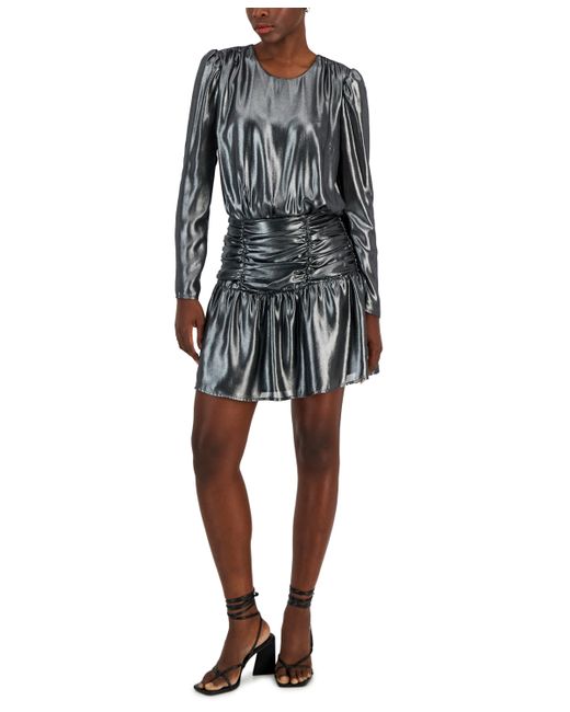 Bar III Metallic Lame Blouson Mini Dress Created for
