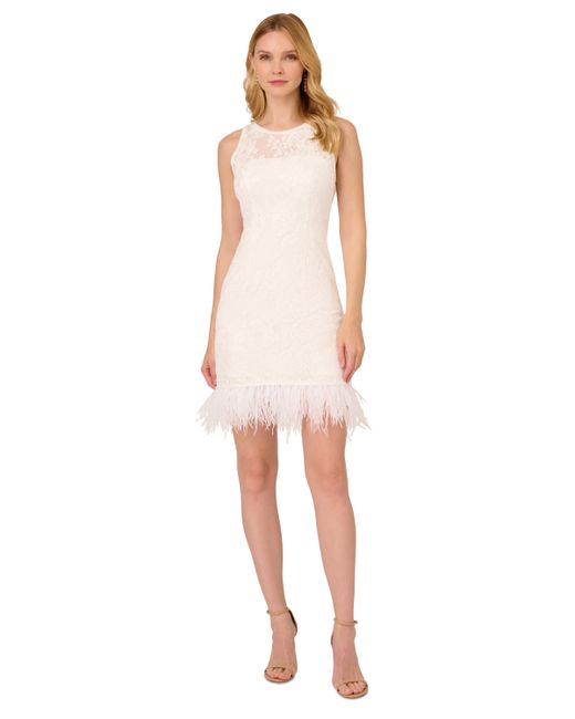 Adrianna Papell Lace Feather-Trim Sheath Dress