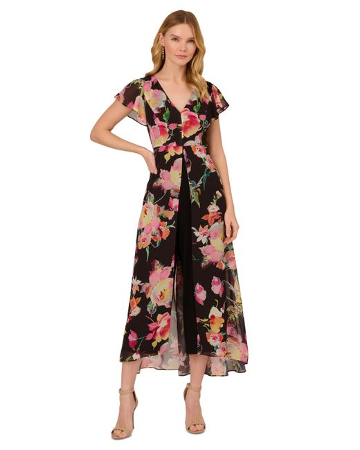 Adrianna Papell Floral Flutter-Sleeve Jumpsuit