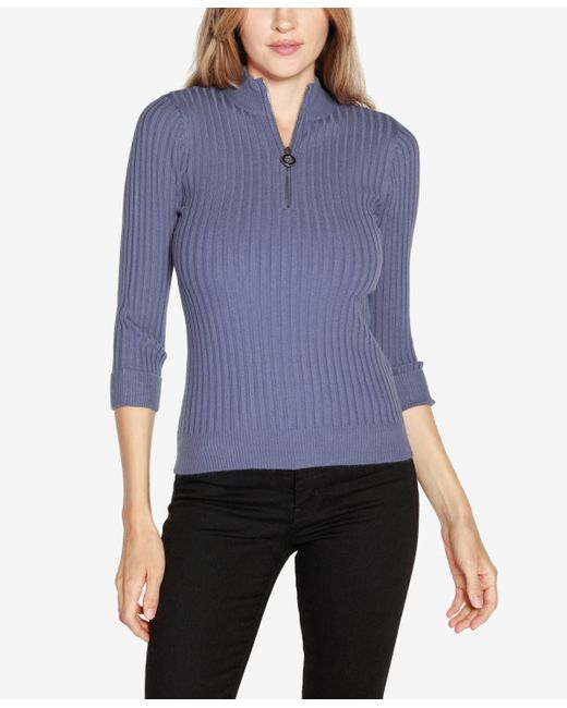 belldini Label Ribbed Quarter-Zip Sweater