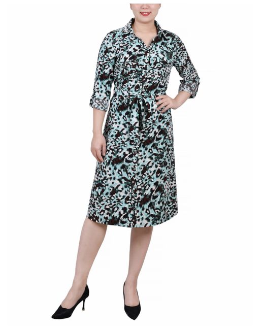 Ny Collection 3/4 Sleeve Roll Tab Shirtdress with Belt