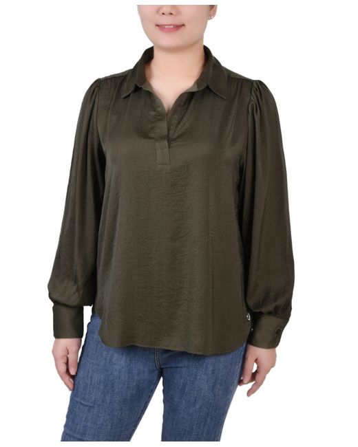 Ny Collection Long Puff Sleeve Satin Blouse