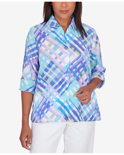 Alfred Dunner Classic Brights Lattice Plaid Button Down Top