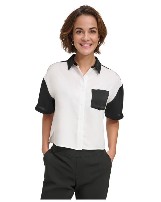 Dkny Colorblocked Short-Sleeve Shirt Black