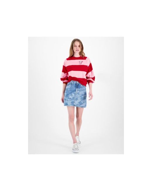 Tommy Jeans Striped Letterman Crewneck Cotton Sweatshirt Hawaiian Print Denim Mini Skirt