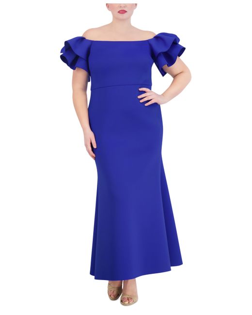 Eliza J Plus Off-The-Shoulder Ruffle-Sleeve Gown