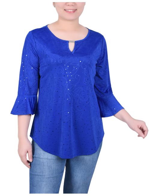 Ny Collection Petite 3/4 Bell Sleeve Top with Hardware