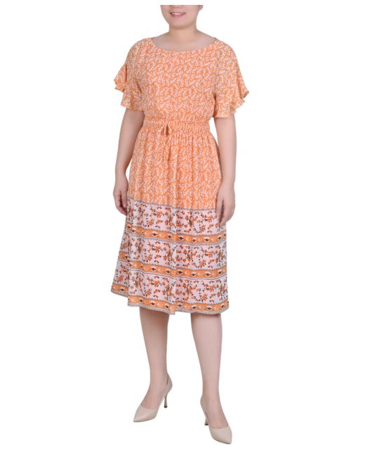 Ny Collection Petite Flutter Sleeve Border Print Chiffon Dress