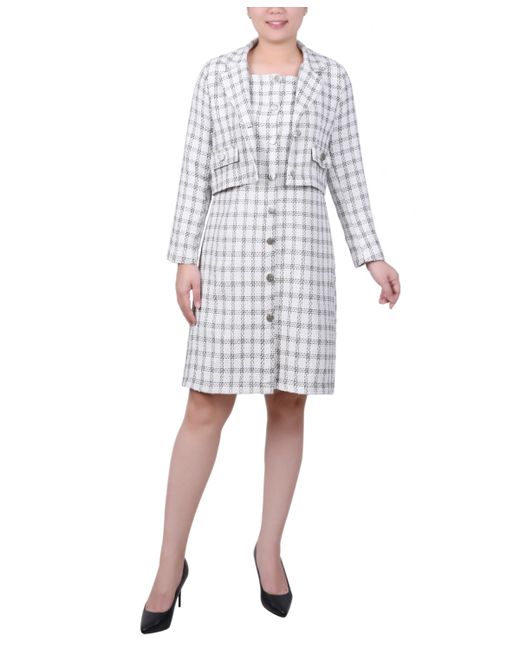 Ny Collection Petite Long Sleeve Tweed Jacket with Dress Set 2 Piece