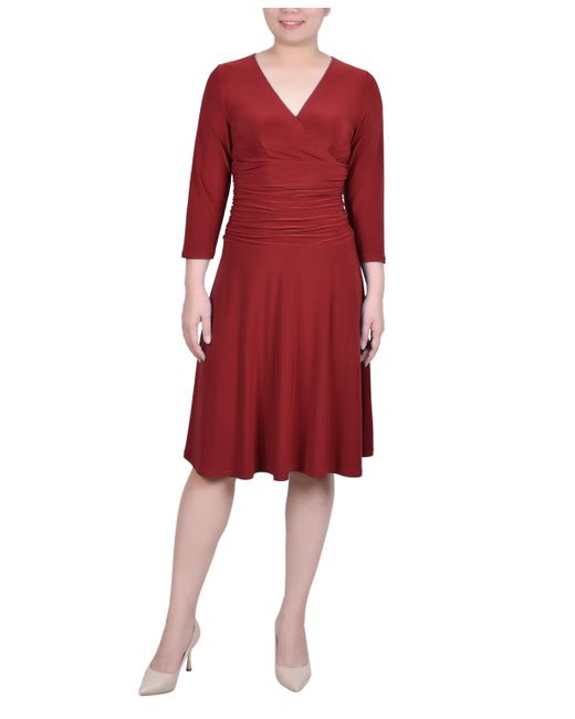 Ny Collection Petite 3/4 Sleeve Rouched-Waist Dress