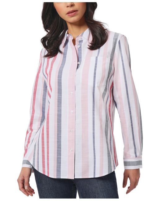 Jones New York Petite Striped Oversized Button-Down Cotton Shirt