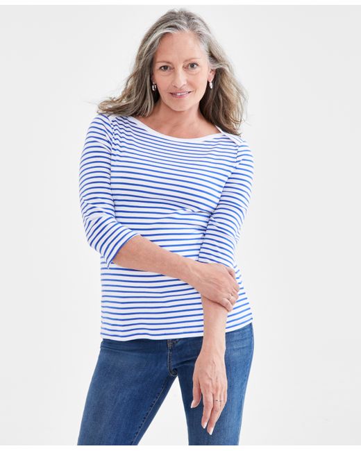 Style & Co Petite Stripe 3/4-Sleeve Top Created for