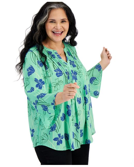 Style & Co Plus Printed Pintuck Blouse Created for