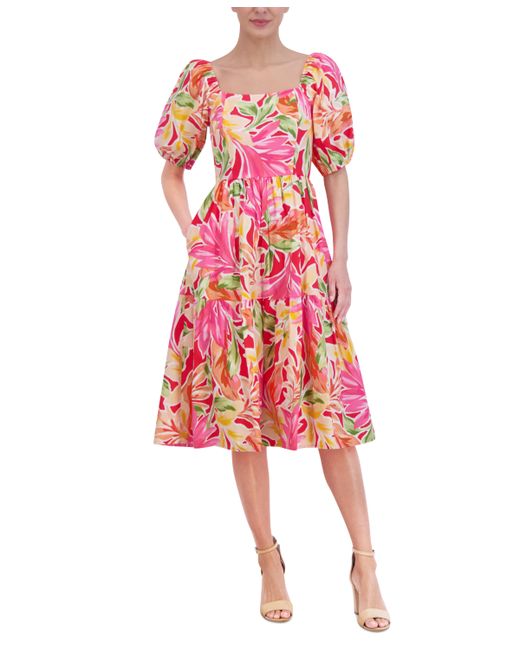 Vince Camuto Floral-Print Puff-Sleeve Midi Dress