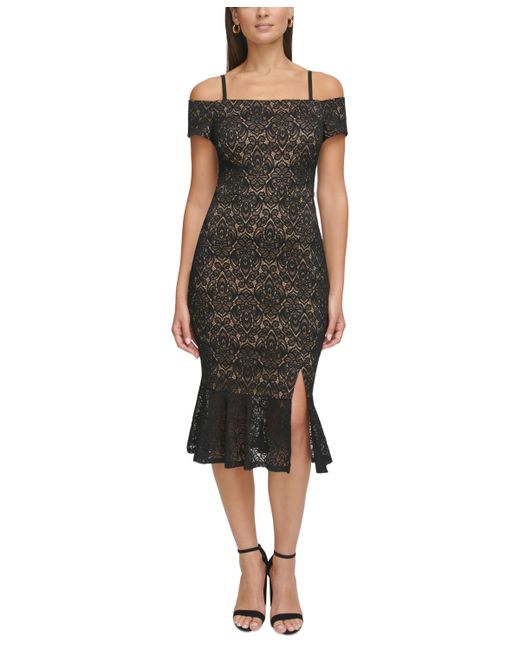 Guess Lace Off-The-Shoulder Midi Dress