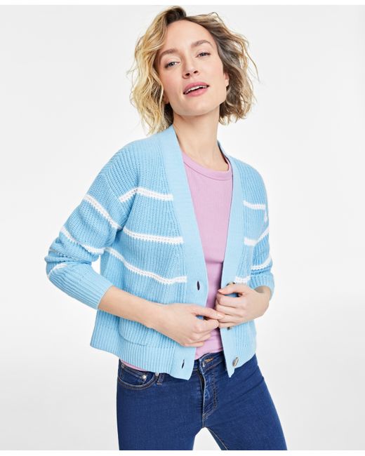 On 34th Striped Patch-Pocket V-Neck Cardigan Created for