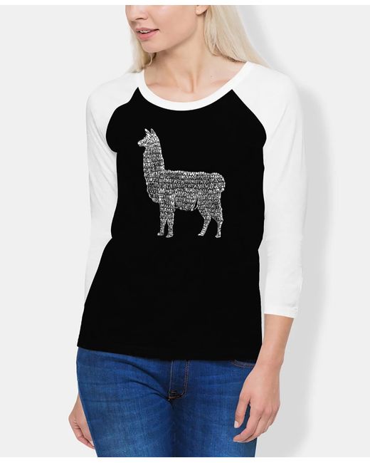 La Pop Art Raglan Llama Mama Word Art T-shirt White