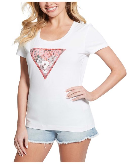 Guess Embellished Triangle Logo Scoop-Neck T-Shirt