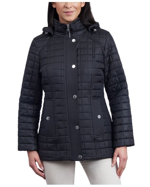 London Fog Petite Hooded Quilted Water-Resistant Coat