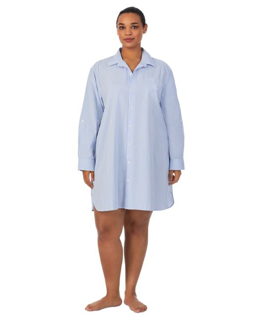 Lauren Ralph Lauren Plus Long-Sleeve Roll-Tab His Shirt Sleepshirt