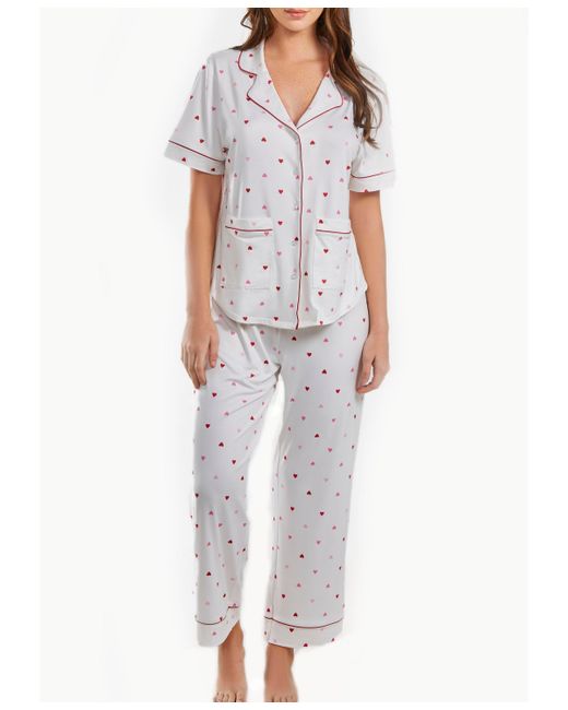iCollection Kyley Plus Pajama Heart Print Pant Set Trimmed with Front Pockets 2 Piece