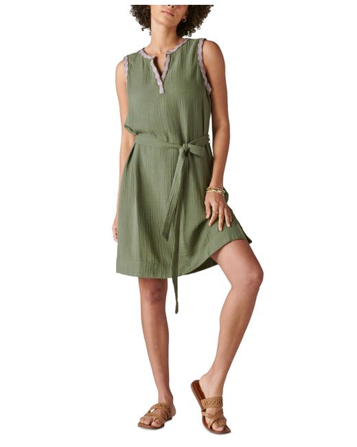 Lucky Brand Embroidered Sleeveless Popover Dress