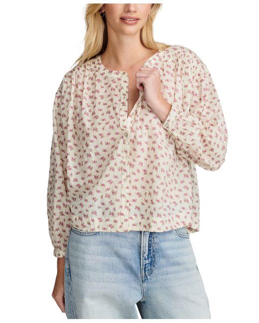 Lucky Brand Floral-Print Smocked Blouse
