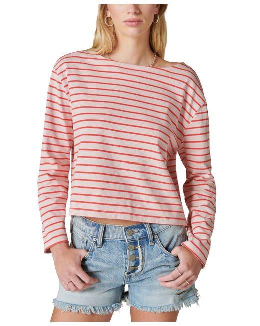 Lucky Brand Breton Striped Cotton Long-Sleeve T-Shirt red