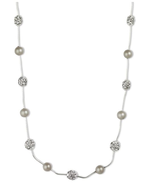 AK Anne Klein Tone Crystal Imitation Pearl Strand Necklace