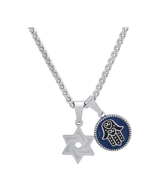 SteelTime 18K Gold Plated Star of David Hamsa Round Pendant Necklace 24 Silver
