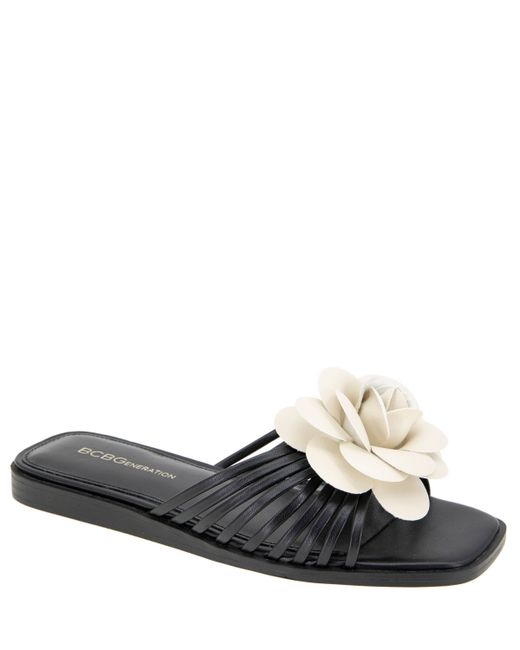 BCBGeneration Masha Flower Slip-On Flat Sandals Bianca