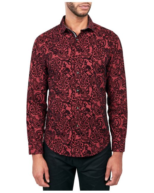 Society Of Threads Regular-Fit Flocked Paisley Button-Down Shirt