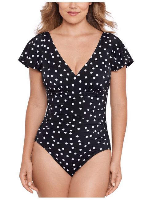 Swim Solutions Flutter-Sleeve Polka Dot One-Piece Swimsuit Created for