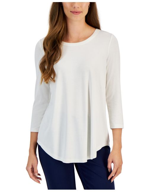 Jm Collection Satin-Trim 3/4 Sleeve Knit Top Created for Macy