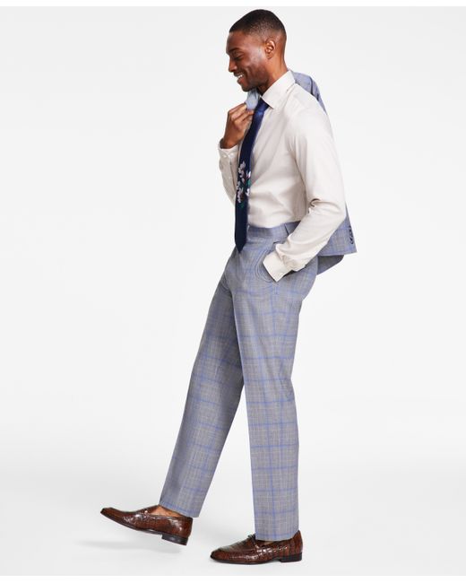 Tayion Collection Classic-Fit Plaid Suit Pants blue