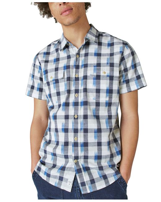 Lucky Brand Ikat Plaid-Print Short Sleeve Shirt