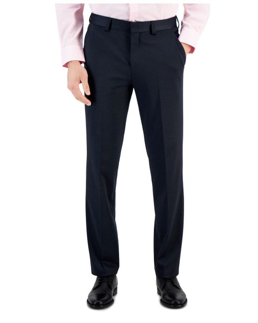 Hugo Boss by Boss Modern-Fit Stretch Navy Mini-Check Suit Pants