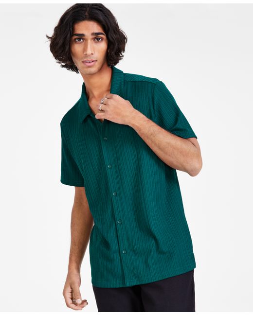 I.N.C. International Concepts Rib Knit Button-Up Short-Sleeve Shirt Created for Macy