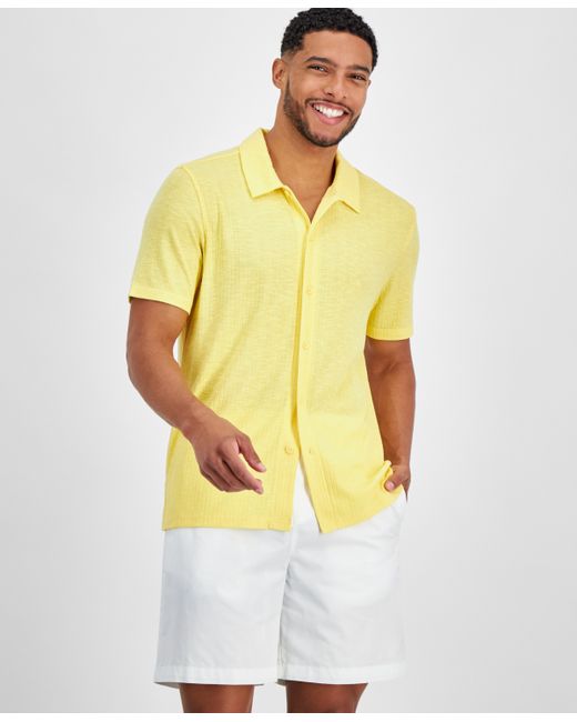 I.N.C. International Concepts Regular-Fit Variegated Ribbed-Knit Button-Down Camp Shirt Created for